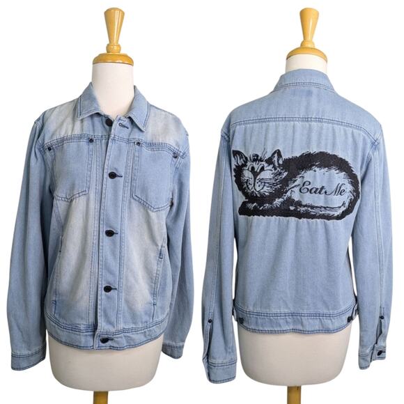 Ripndip Denim Jacket Small Embroidered Eat Me Cat Skateboarding Blue Streetwear - Picture 1 of 15